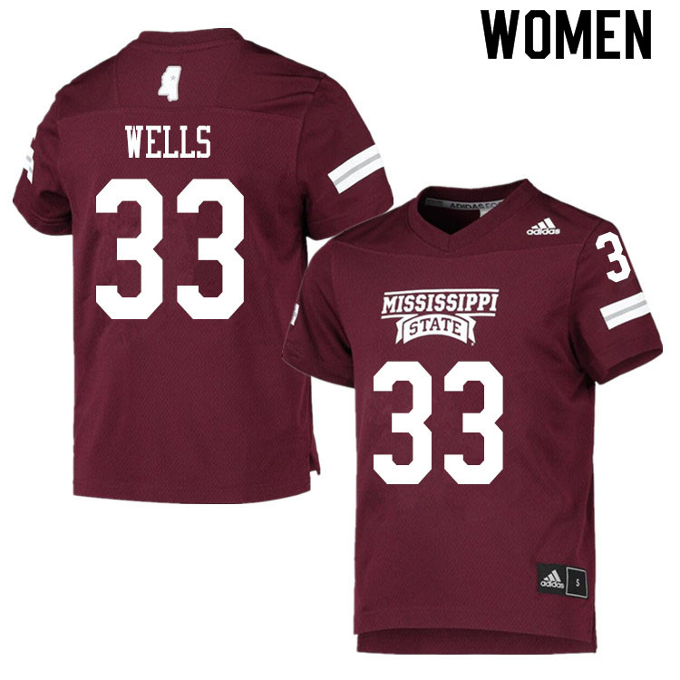 Women #33 Omni Wells Mississippi State Bulldogs College Football Jerseys Sale-Maroon